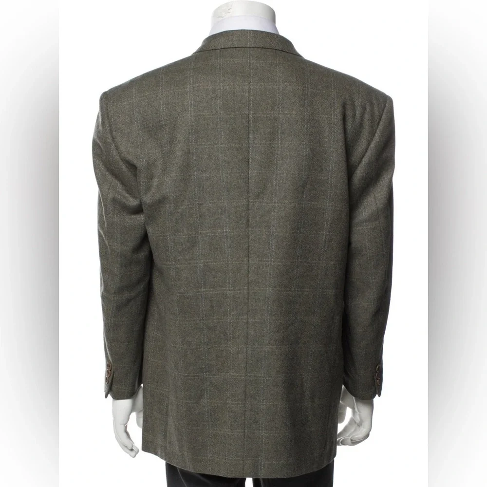 Ing. Loro Piana & C. Euromoda Wool Cashmere Gray Taupe Plaid Print Blazer Size M
